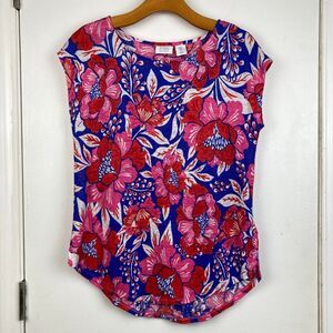 Sigrid Olsen 100% Linen Short Sleeve Top Floral Garden Girl Romantic Feminine, S